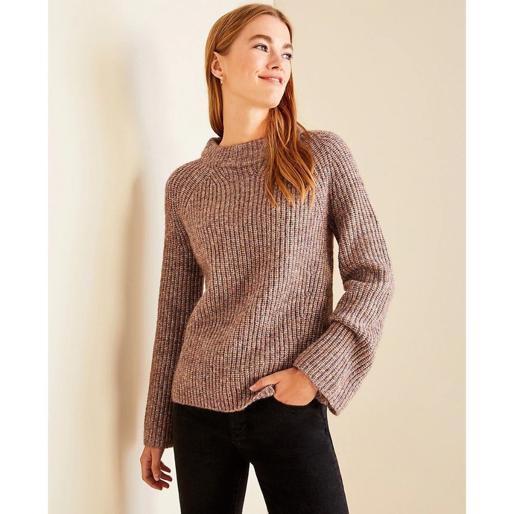 NWT Ann Taylor $98 Mock Neck Mauve Sweater L